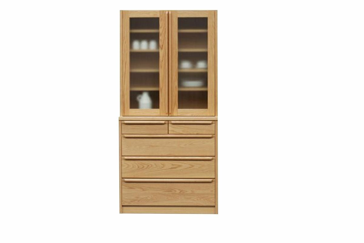 アンリ90センチ幅キッチン食器棚(レッドオーク)