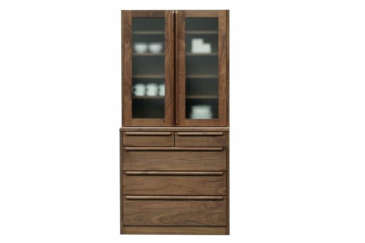 高級家具材ウォールナットの本物木製食器棚 カップボード ウォールナット 天然木 キャビネット 食器棚 幅120 高さ