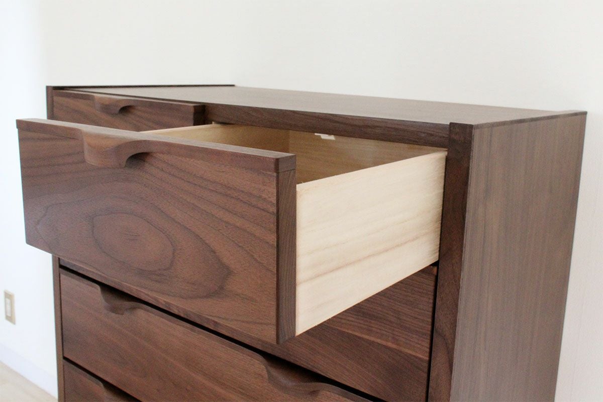 日本製】幅80センチハイチェスト「ナタリー」ウォールナット材は、木の