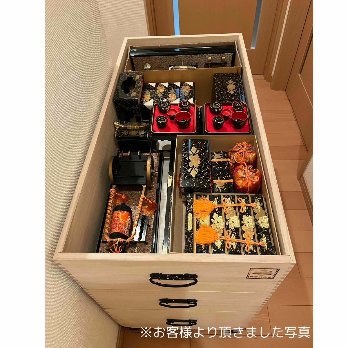 幅42 奥行82 高さ70】あられ組総桐ひな人形ケース3段TS-3DL | 大川家具