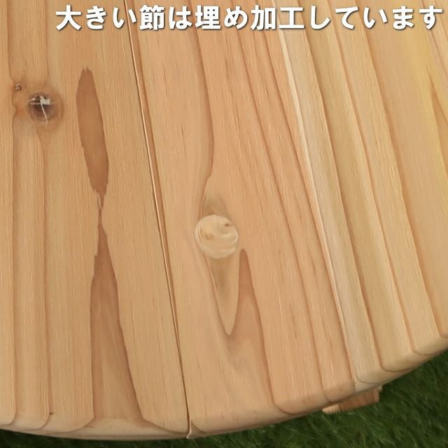 ビーチ無垢材　円形　折りたたみテーブル アウトドア折りたたみテーブル直径60センチ円形国産杉無垢(玄関渡し