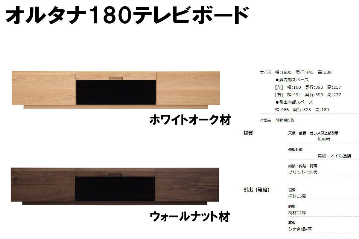 幅180 奥行44.5 高さ33】オルタナ180cm幅テレビボード(ウォールナット